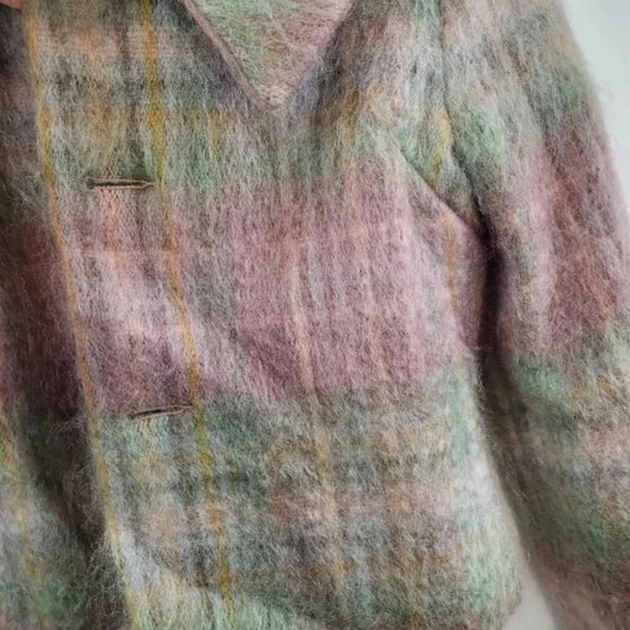 Tibi Plaid Fuzzy Mohair Cropped Pea Coat - Picture 4 of 5